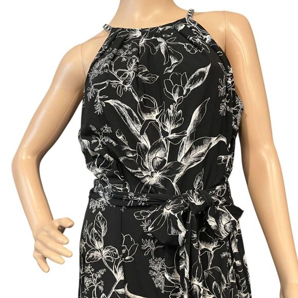 WHITE HOUSE BLACK MARKET Black & White Floral Jumpsuit Belted Sz 12 - Picture 4 of 10